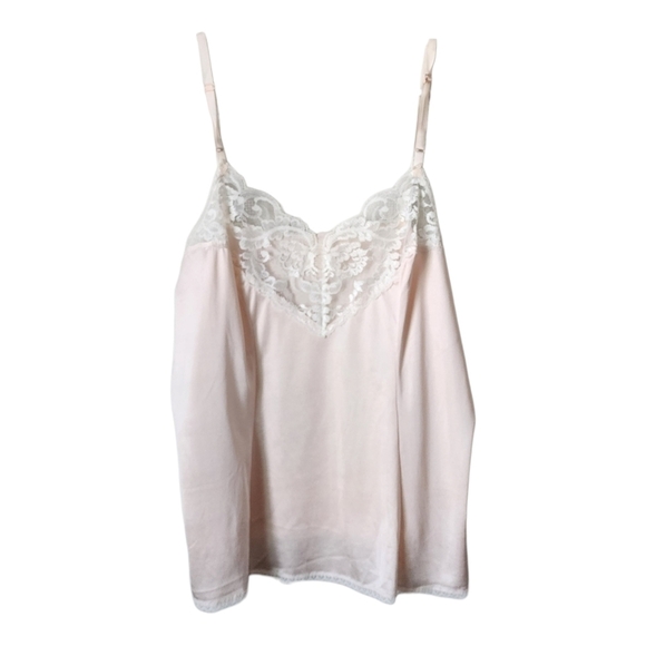VINTAGE baby pink lace trim silky‎ slip top size XL - Picture 1 of 5